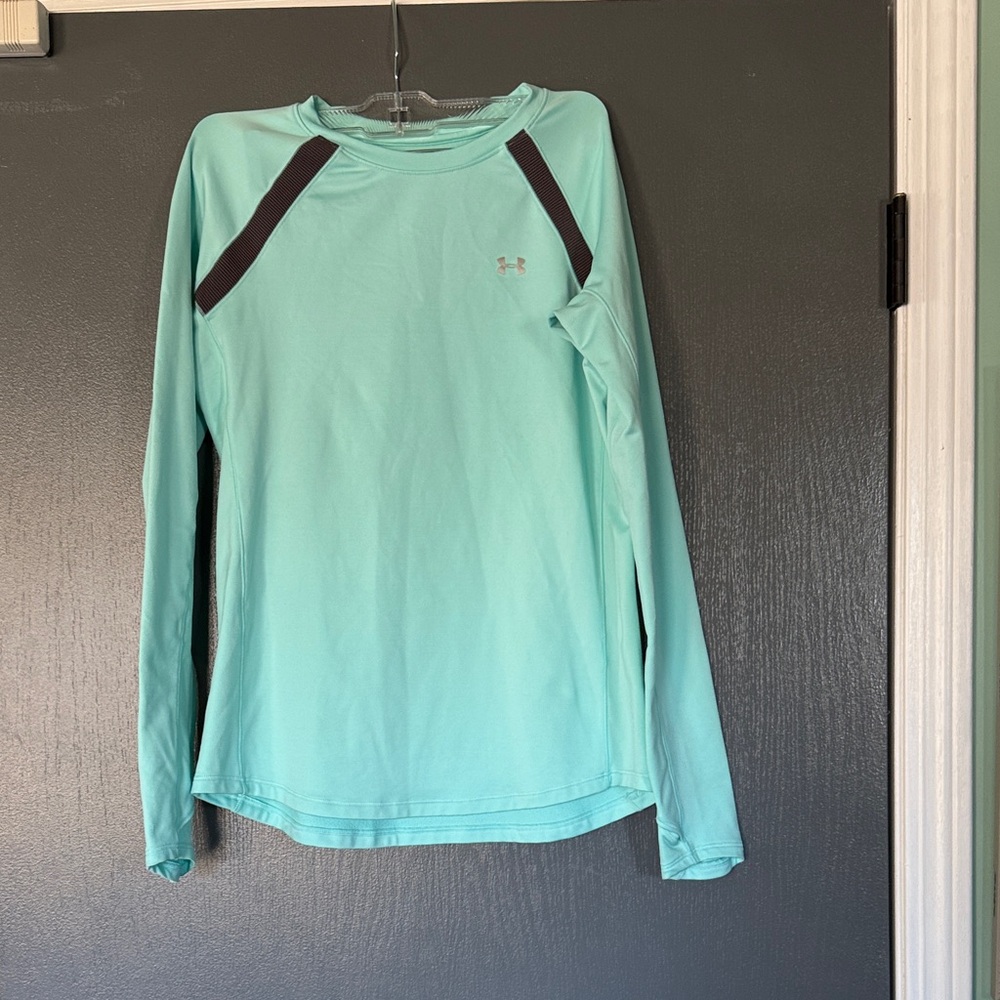 Under Armour Teal Long Sleeve Top with Black Details, thick, soft, and stretchy